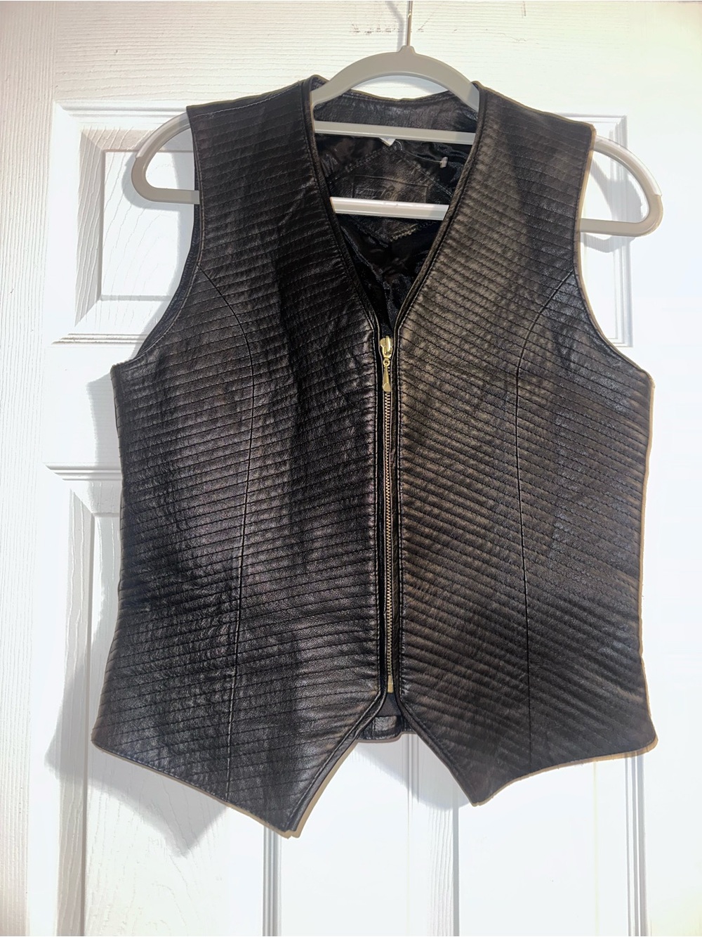 Black Faux Leather Vest with Embossed Interior Label
